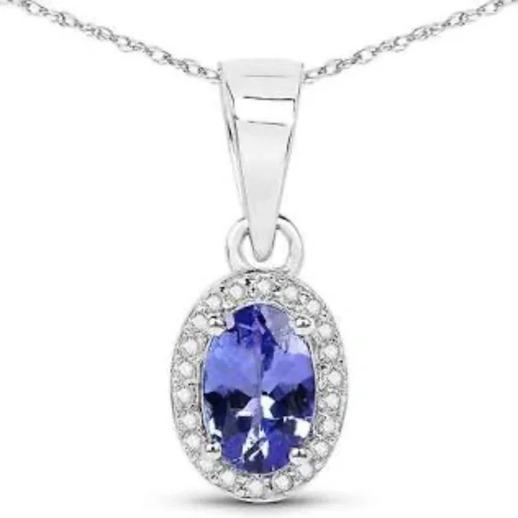 2.02 Carat Genuine Tanzanite and White Diamond 14K White Gold Ring, Pendant & Ea